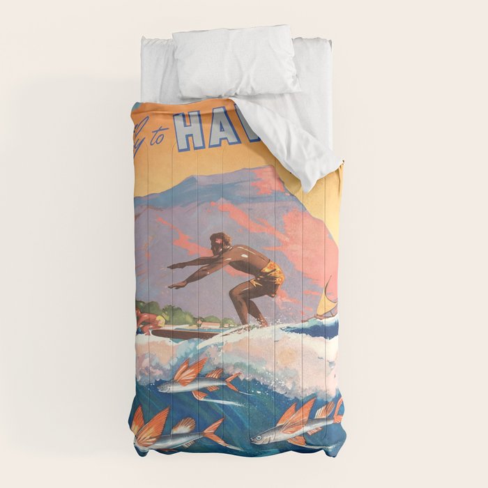 1947 Fly To Hawaii By Clipper Pan American Travel Poster Comforter