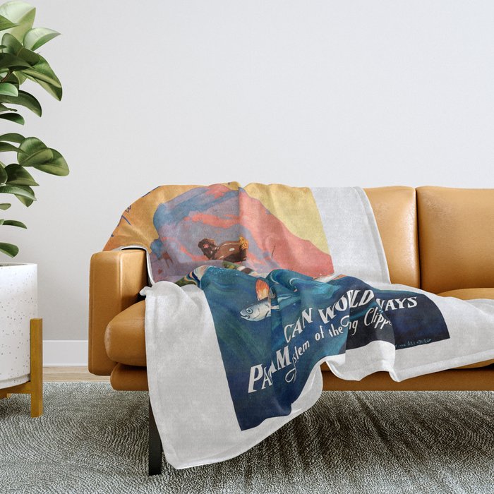 1947 Fly To Hawaii By Clipper Pan American Travel Poster Throw Blanket