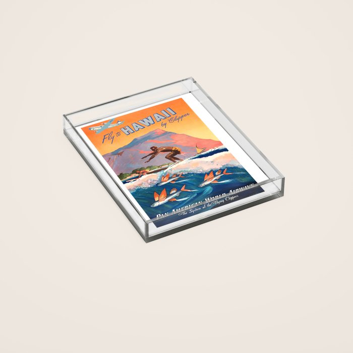 1947 Fly To Hawaii By Clipper Pan American Travel Poster Acrylic Tray
