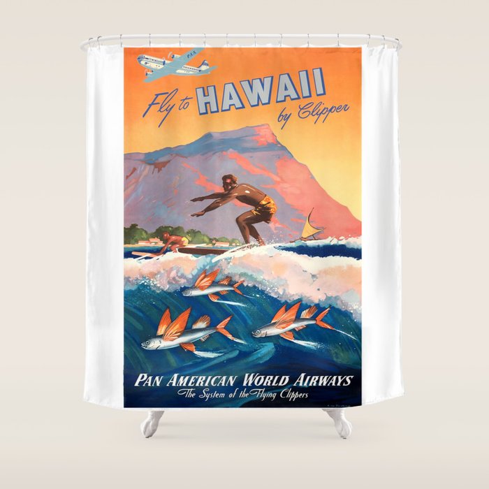 1947 Fly To Hawaii By Clipper Pan American Travel Poster Shower Curtain