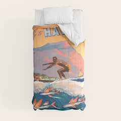 1947 Fly To Hawaii By Clipper Pan American Travel Poster Comforter