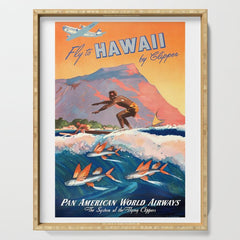 1947 Fly To Hawaii By Clipper Pan American Travel Poster Serving Tray