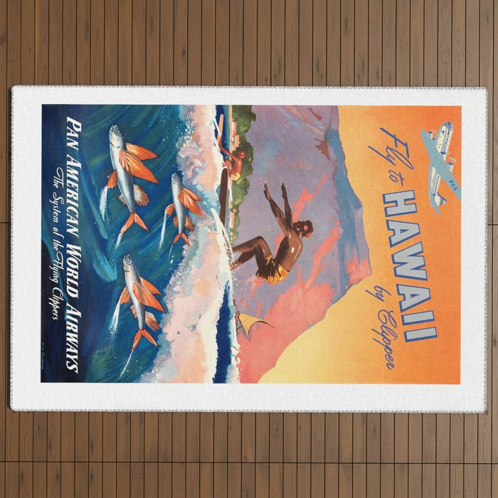1947 Fly To Hawaii By Clipper Pan American Travel Poster Outdoor Rug