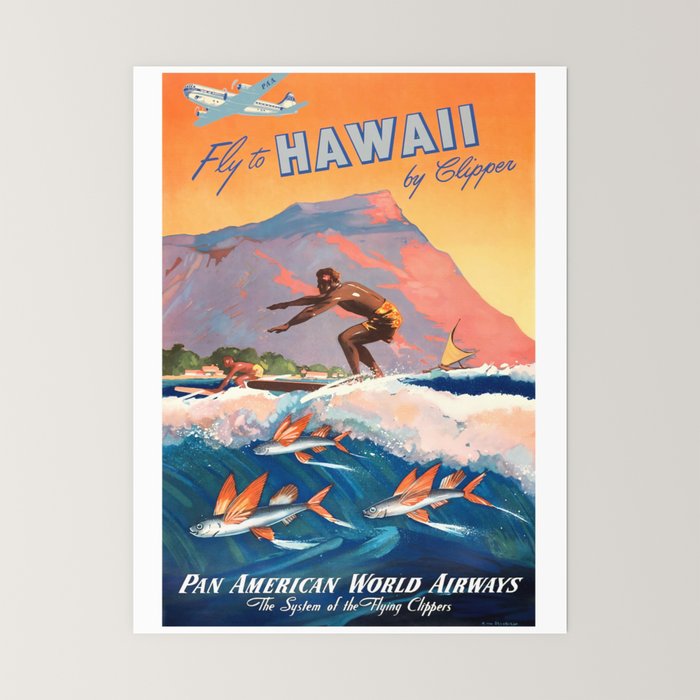 1947 Fly To Hawaii By Clipper Pan American Travel Poster Mini Art Print