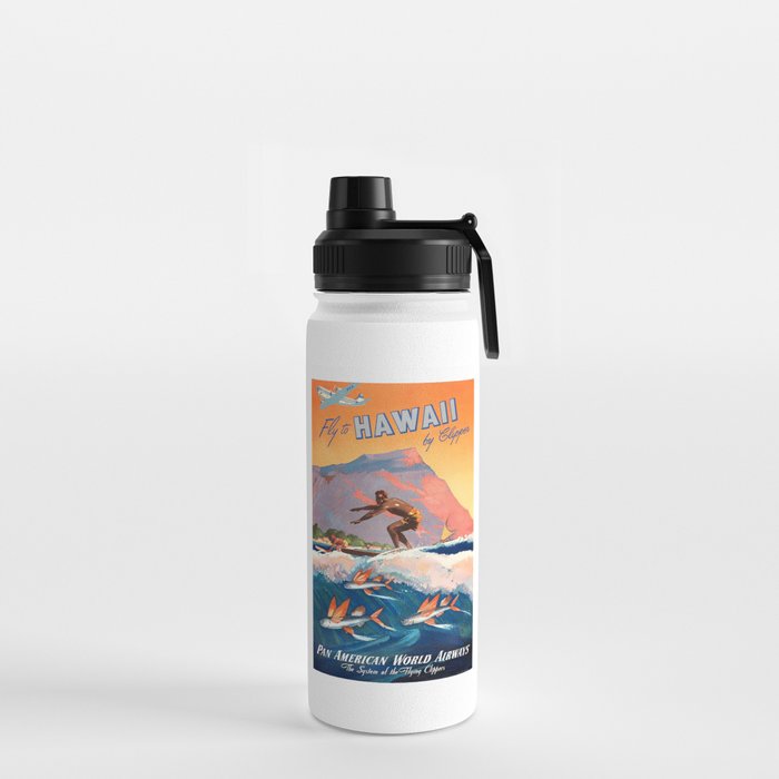 1947 Fly To Hawaii By Clipper Pan American Travel Poster Water Bottle
