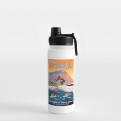 1947 Fly To Hawaii By Clipper Pan American Travel Poster Water Bottle