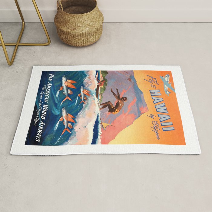 1947 Fly To Hawaii By Clipper Pan American Travel Poster Rug