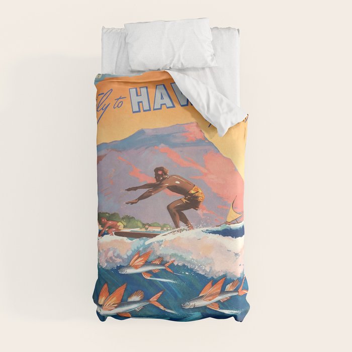 1947 Fly To Hawaii By Clipper Pan American Travel Poster Duvet Cover