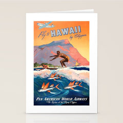 1947 Fly To Hawaii By Clipper Pan American Travel Poster Stationery Card