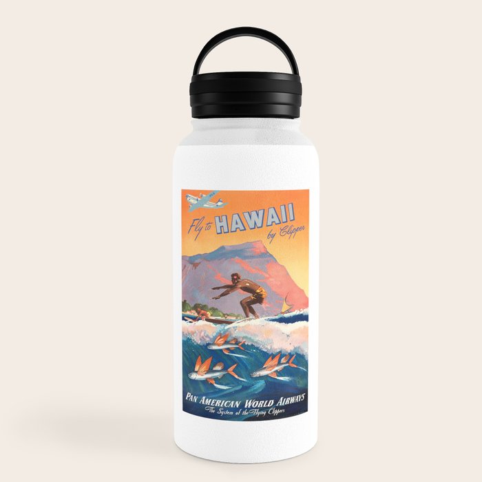 1947 Fly To Hawaii By Clipper Pan American Travel Poster Water Bottle