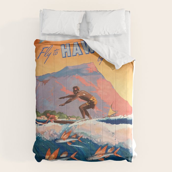 1947 Fly To Hawaii By Clipper Pan American Travel Poster Comforter