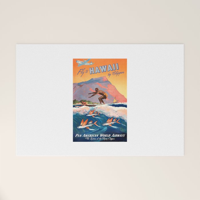1947 Fly To Hawaii By Clipper Pan American Travel Poster Welcome Mat