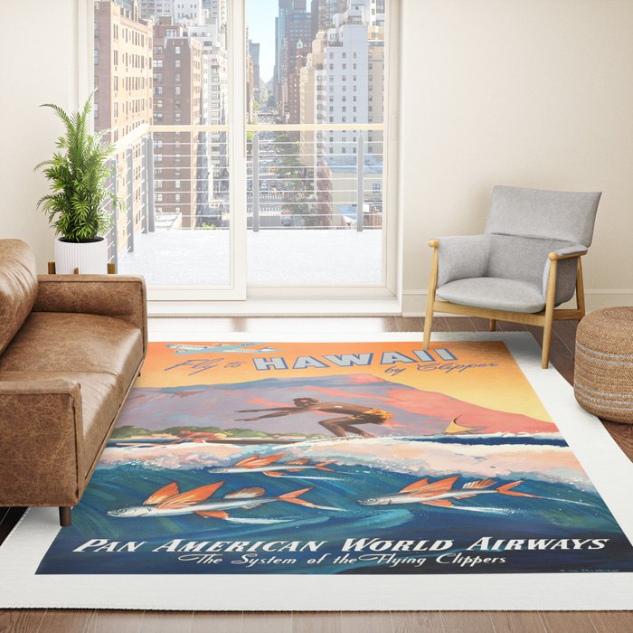 1947 Fly To Hawaii By Clipper Pan American Travel Poster Rug
