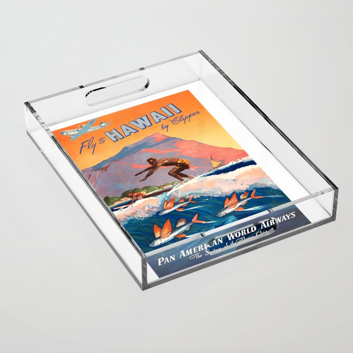 1947 Fly To Hawaii By Clipper Pan American Travel Poster Acrylic Tray