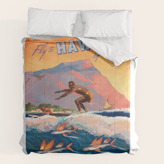 1947 Fly To Hawaii By Clipper Pan American Travel Poster Comforter