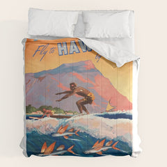1947 Fly To Hawaii By Clipper Pan American Travel Poster Comforter