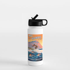 1947 Fly To Hawaii By Clipper Pan American Travel Poster Water Bottle