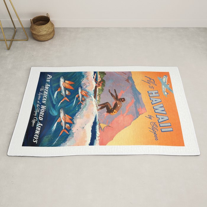 1947 Fly To Hawaii By Clipper Pan American Travel Poster Rug