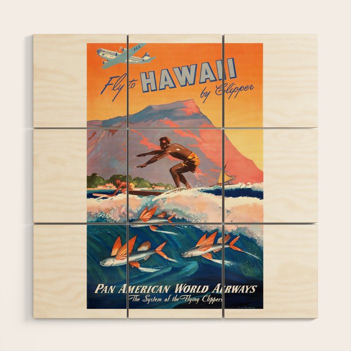 1947 Fly To Hawaii By Clipper Pan American Travel Poster Wood Wall Art