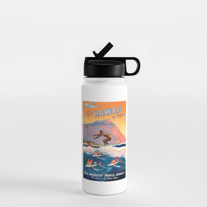 1947 Fly To Hawaii By Clipper Pan American Travel Poster Water Bottle