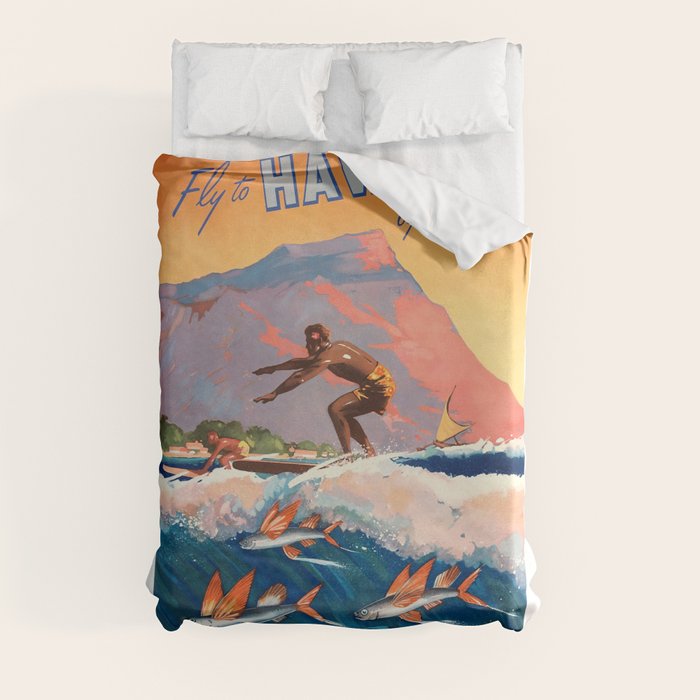 1947 Fly To Hawaii By Clipper Pan American Travel Poster Duvet Cover