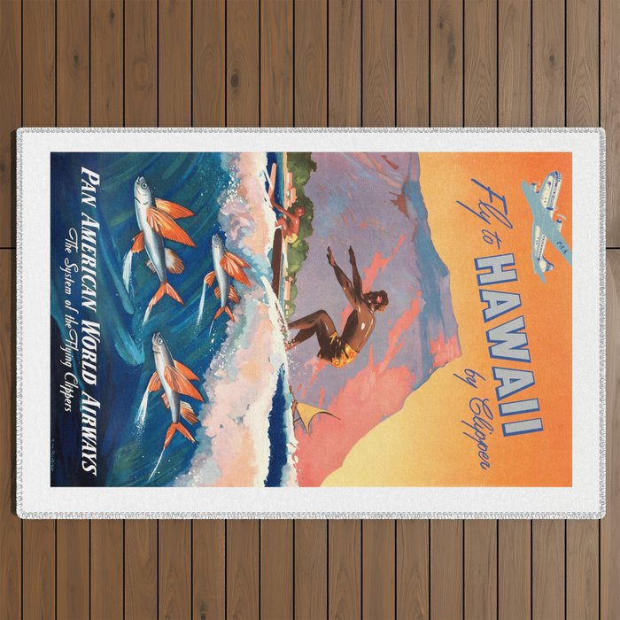1947 Fly To Hawaii By Clipper Pan American Travel Poster Outdoor Rug