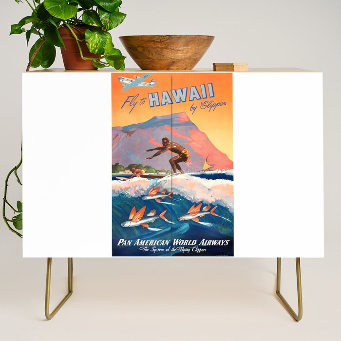 1947 Fly To Hawaii By Clipper Pan American Travel Poster Credenza