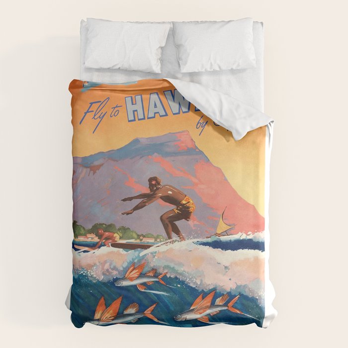 1947 Fly To Hawaii By Clipper Pan American Travel Poster Duvet Cover
