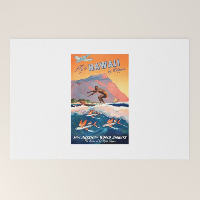 1947 Fly To Hawaii By Clipper Pan American Travel Poster Welcome Mat