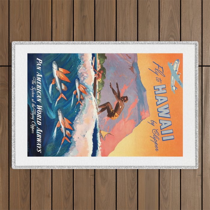 1947 Fly To Hawaii By Clipper Pan American Travel Poster Outdoor Rug