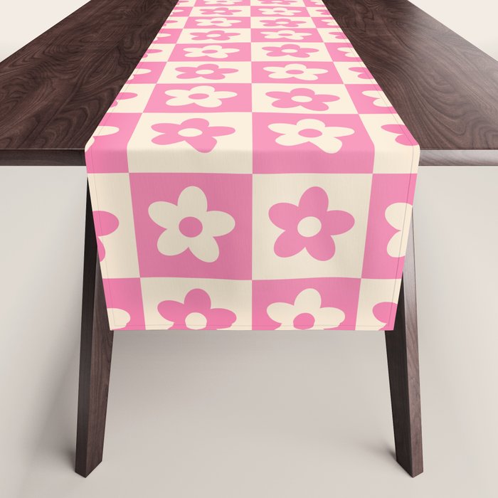 90s checkers flowers cream and pink Table Runner