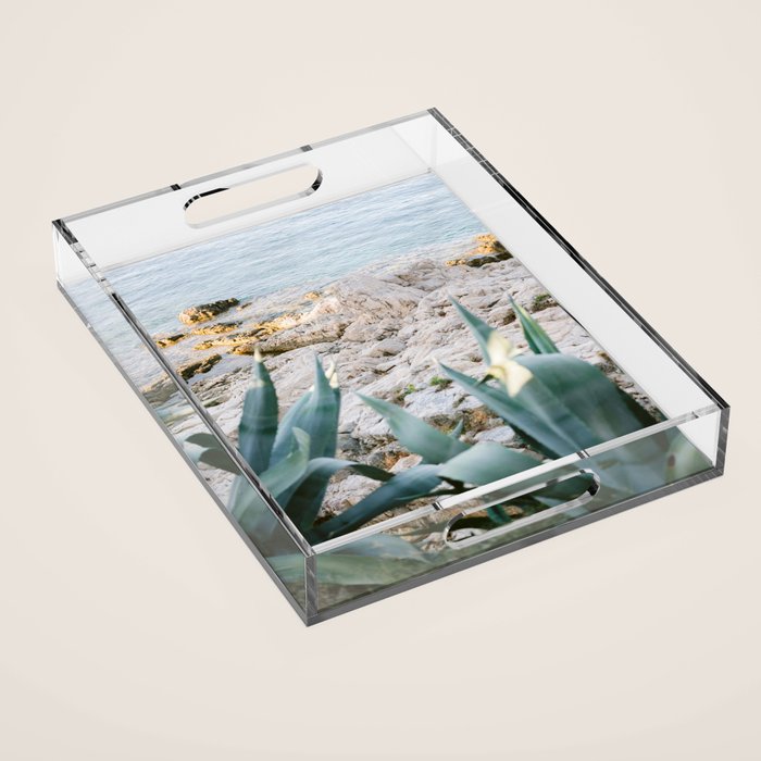 A few steps from the ocean | Fine art Croatia travel photography print | Coastal sea wall art Acrylic Tray