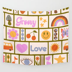 1970s Retro Pop Culture Icons Wall Tapestry