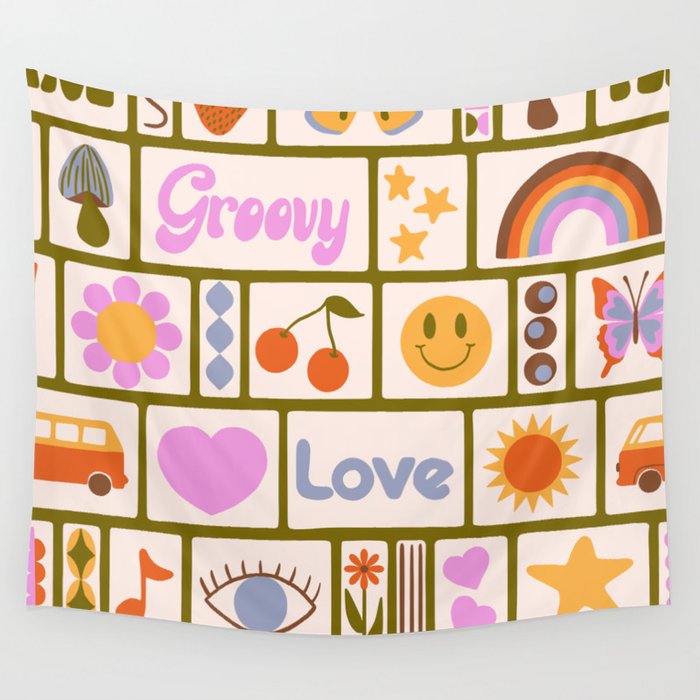 1970s Retro Pop Culture Icons Wall Tapestry