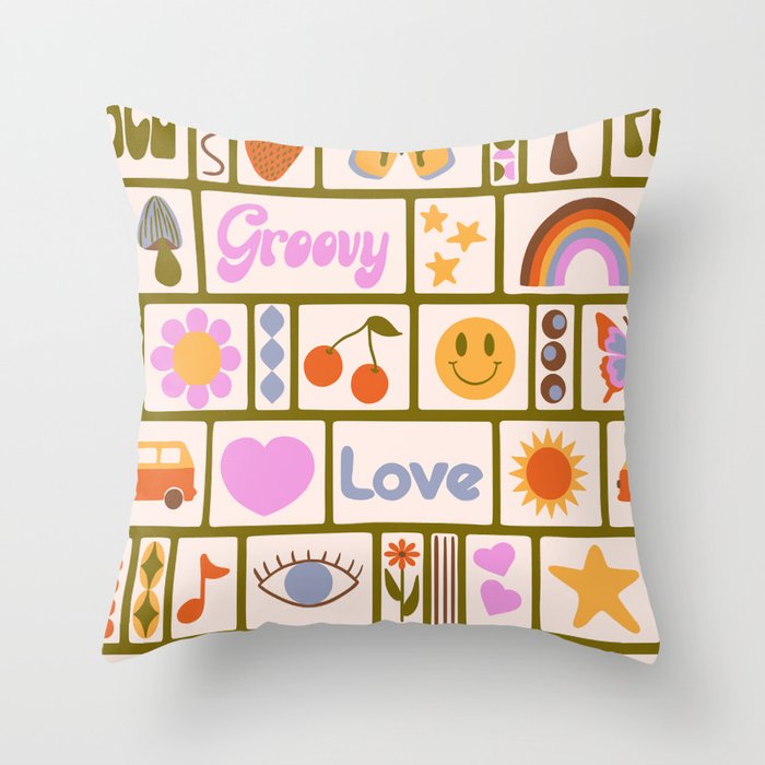 1970s Retro Pop Culture Icons Throw Pillow