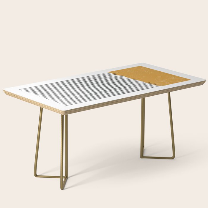 (White Background) Mid Century Modern Minimalist Rothko Inspired Color Field With Lines Geometric Style  Coffee Table