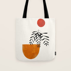 Autumn Vine' Minimal Mid Century Abstract Shapes With Floral Plant Motif Boho Vintage Paper Collage Line Drawing Tote Bag