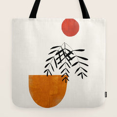 Autumn Vine' Minimal Mid Century Abstract Shapes With Floral Plant Motif Boho Vintage Paper Collage Line Drawing Tote Bag