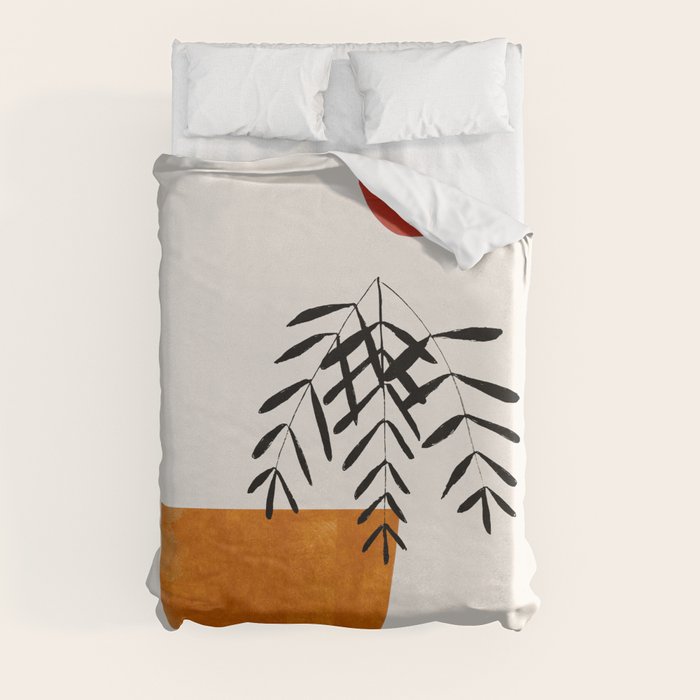 Autumn Vine' Minimal Mid Century Abstract Shapes With Floral Plant Motif Boho Vintage Paper Collage Line Drawing Duvet Cover