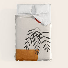 Autumn Vine' Minimal Mid Century Abstract Shapes With Floral Plant Motif Boho Vintage Paper Collage Line Drawing Duvet Cover
