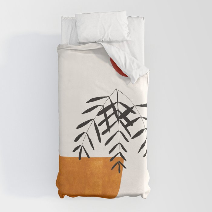 Autumn Vine' Minimal Mid Century Abstract Shapes With Floral Plant Motif Boho Vintage Paper Collage Line Drawing Duvet Cover
