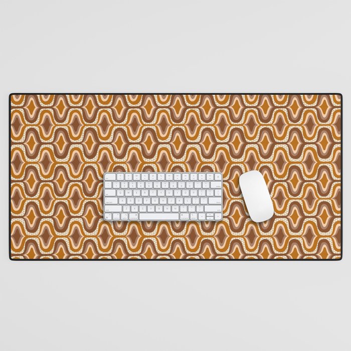 70s mod fabric repeat, orange and browns Desk Mat