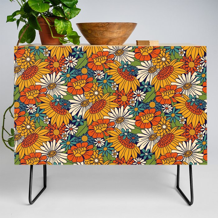 70s Retro Floral - Bold Credenza