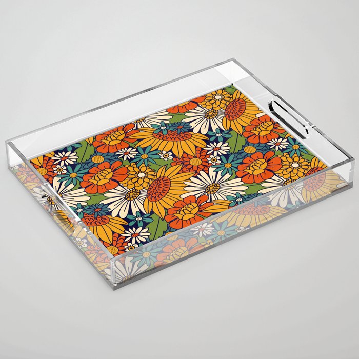 70s Retro Floral - Bold Acrylic Tray