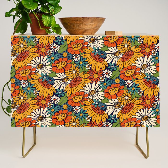 70s Retro Floral - Bold Credenza