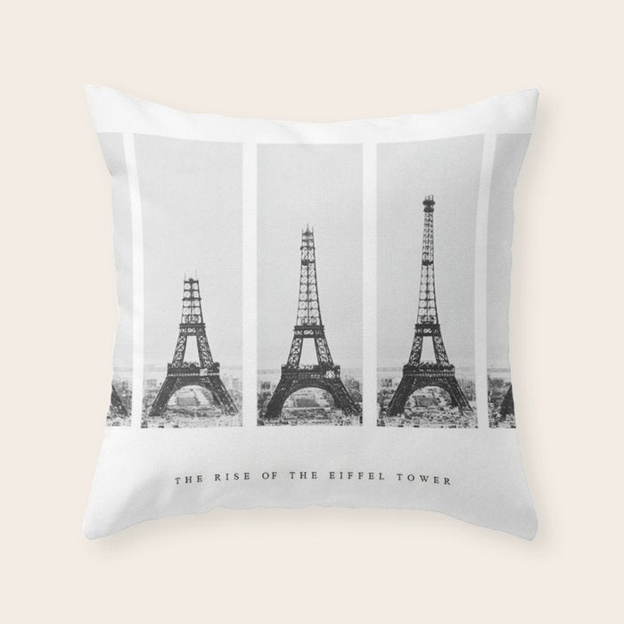 1888-1889 The Rise of the Eiffel Tower Construction Sequence black and white photography Throw Pillow