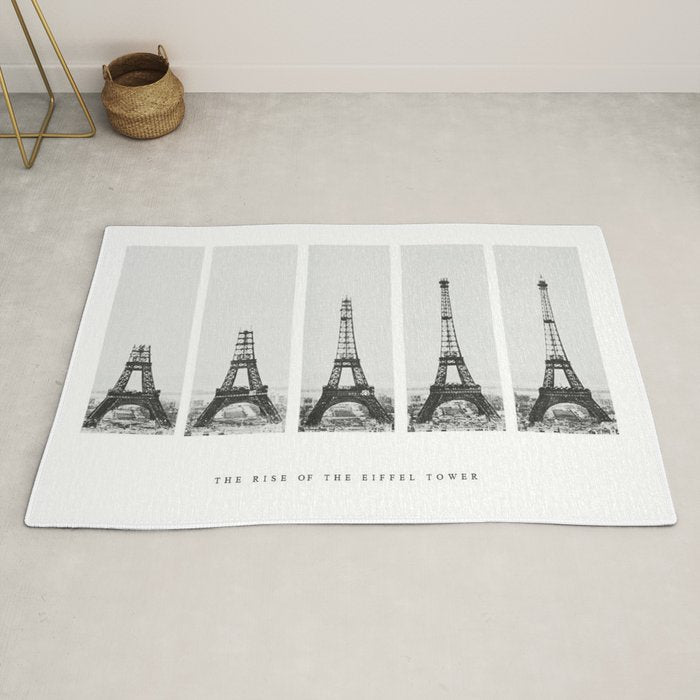 1888-1889 The Rise of the Eiffel Tower Construction Sequence black and white photography Rug