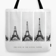 1888-1889 The Rise of the Eiffel Tower Construction Sequence black and white photography Tote Bag