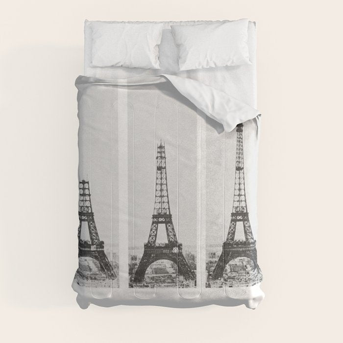 1888-1889 The Rise of the Eiffel Tower Construction Sequence black and white photography Comforter