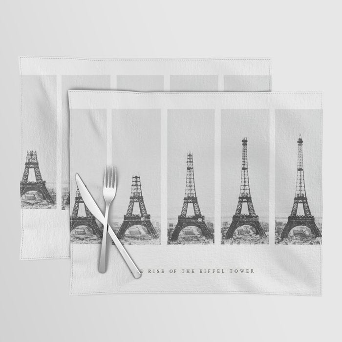 1888-1889 The Rise of the Eiffel Tower Construction Sequence black and white photography Placemat